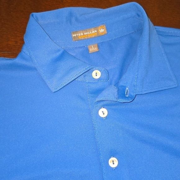PETER MILLAR Summer Comfort Men's L Blue Polo Golf Shirt Logo - Picture 2 of 7